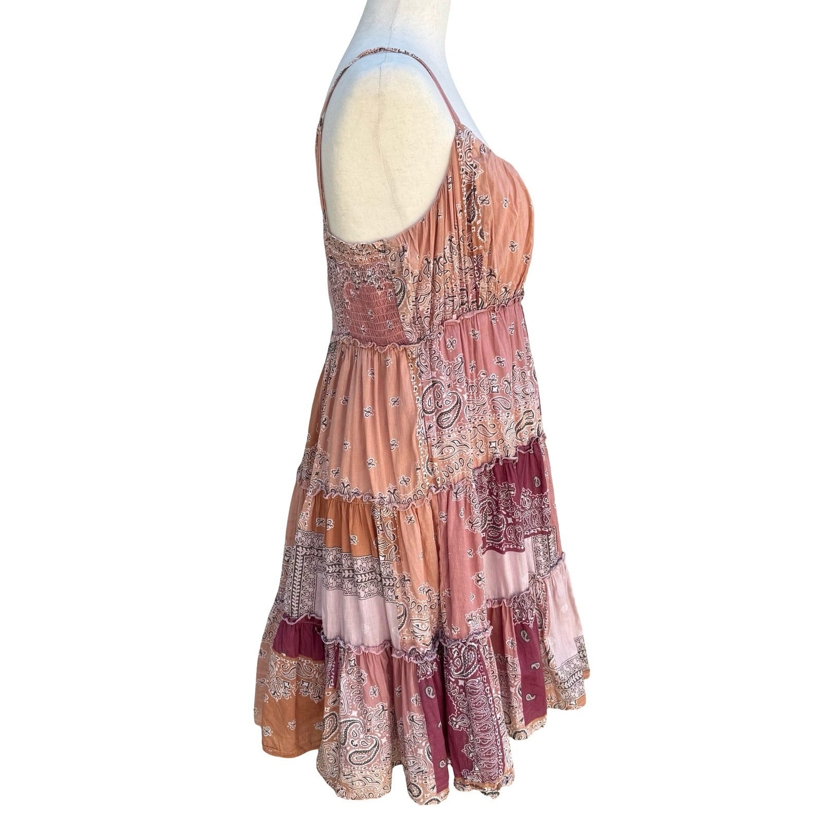 Lucky Brand Womens S Patchwork Bandana Tiered Cotton Sun Dress S Boho Western