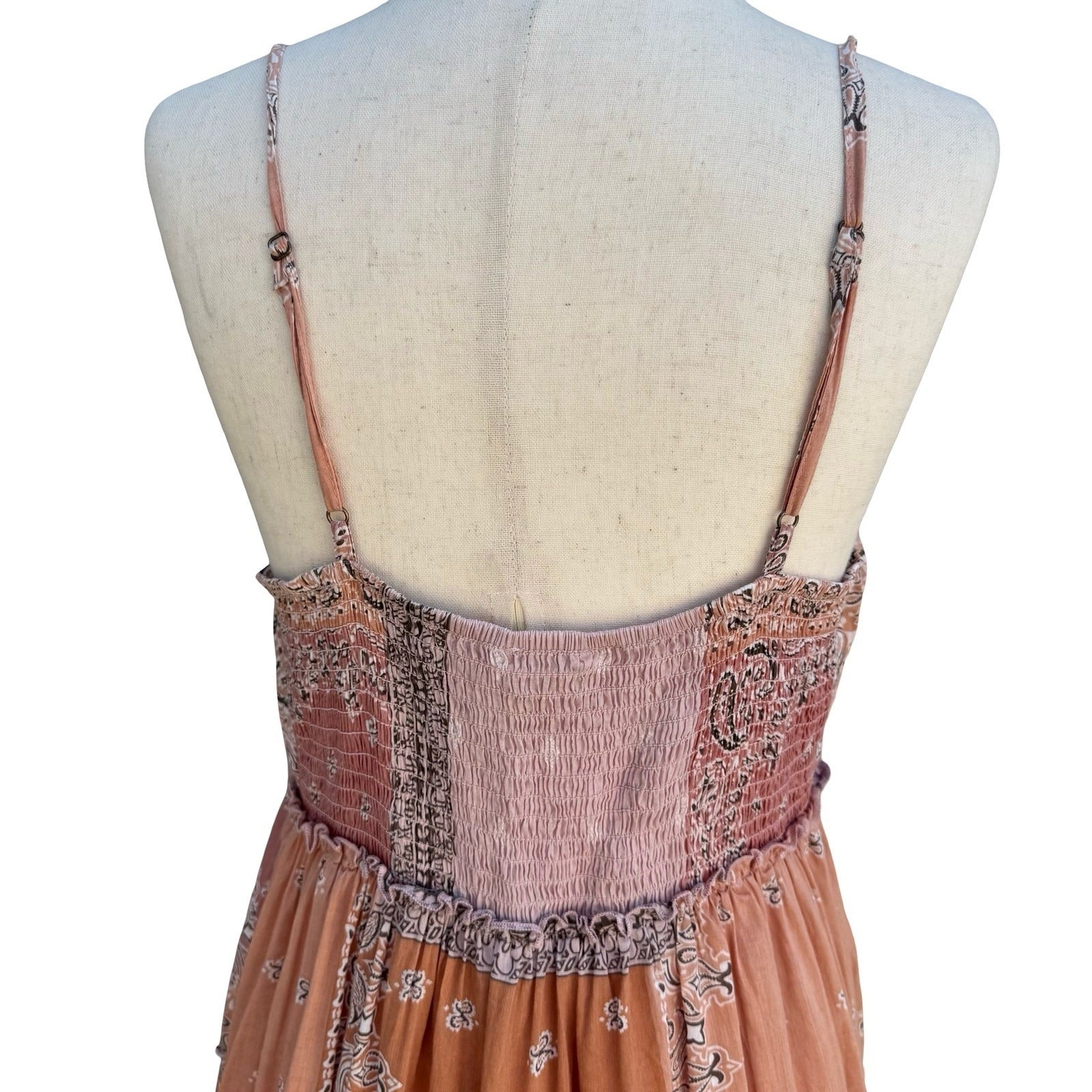 Lucky Brand Womens S Patchwork Bandana Tiered Cotton Sun Dress S Boho Western