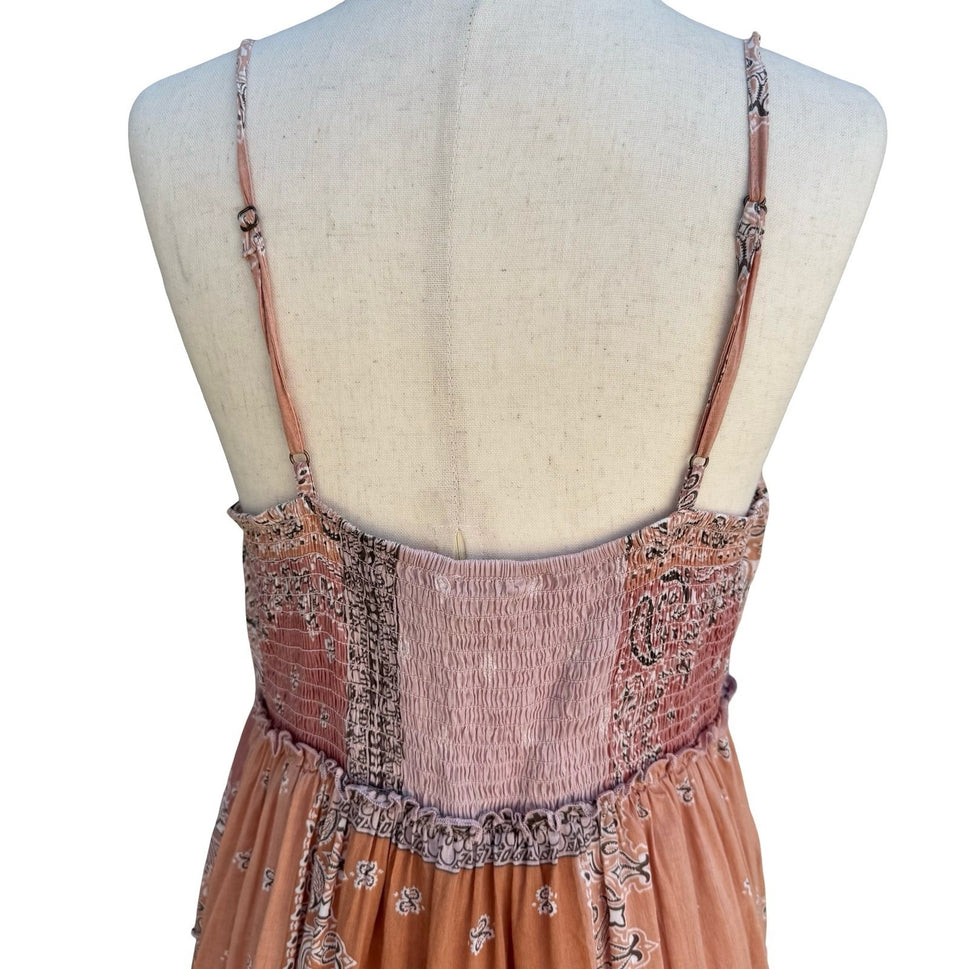 Lucky Brand Womens S Patchwork Bandana Tiered Cotton Sun Dress S Boho Western