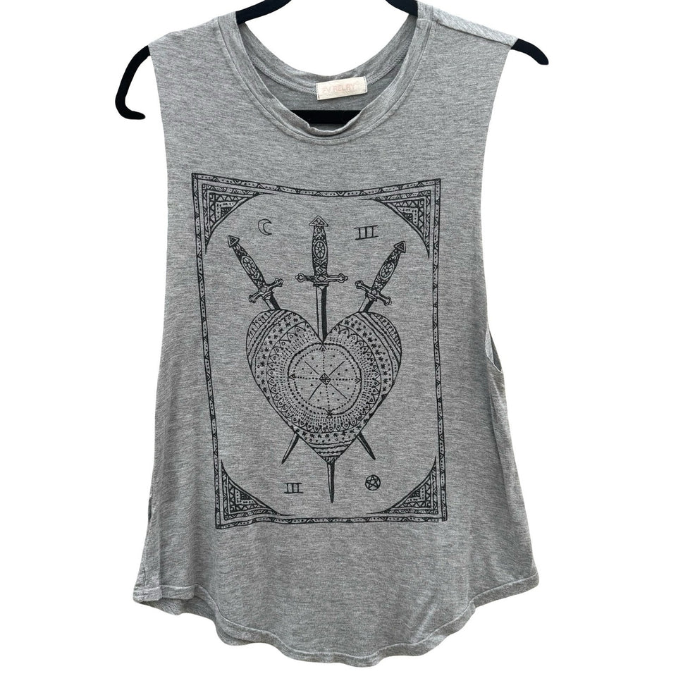 FV Relay Gray Three of Swords Tarot Graphic Muscle Tank Top Small Witchy Gothic