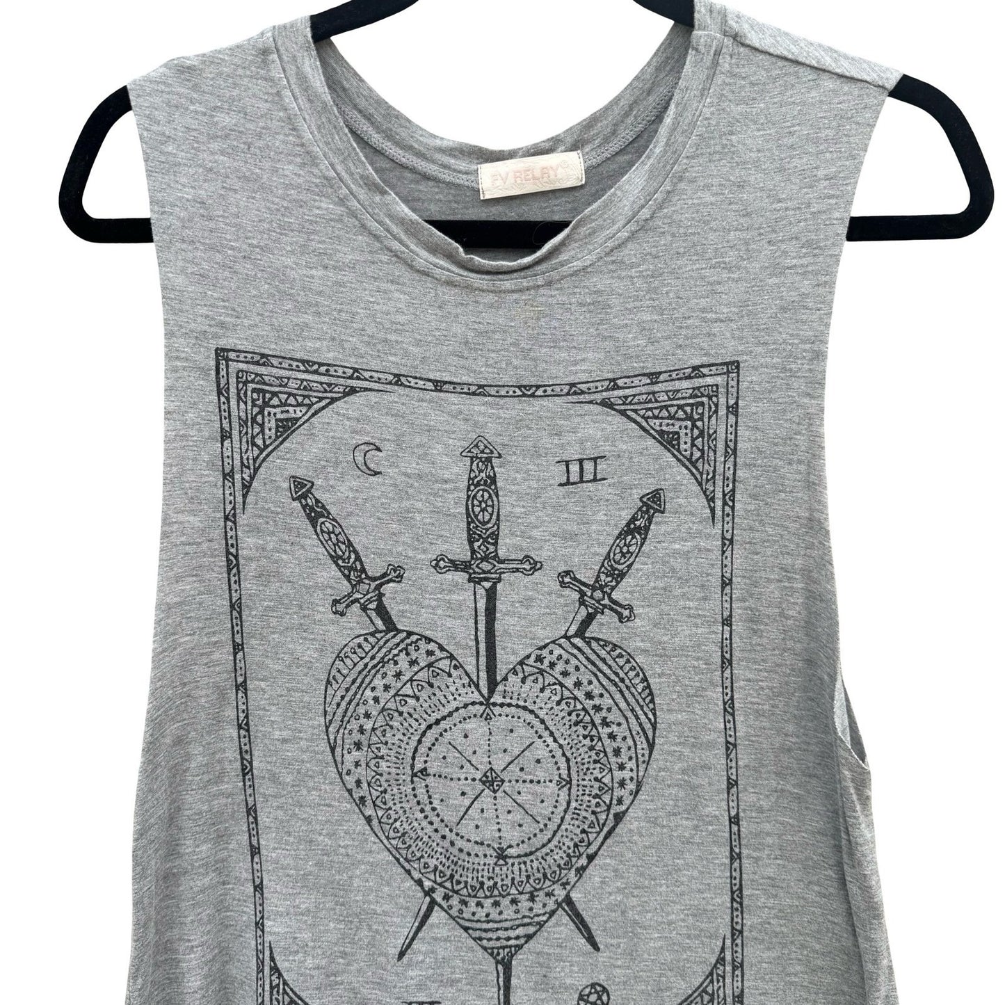 FV Relay Gray Three of Swords Tarot Graphic Muscle Tank Top Small Witchy Gothic