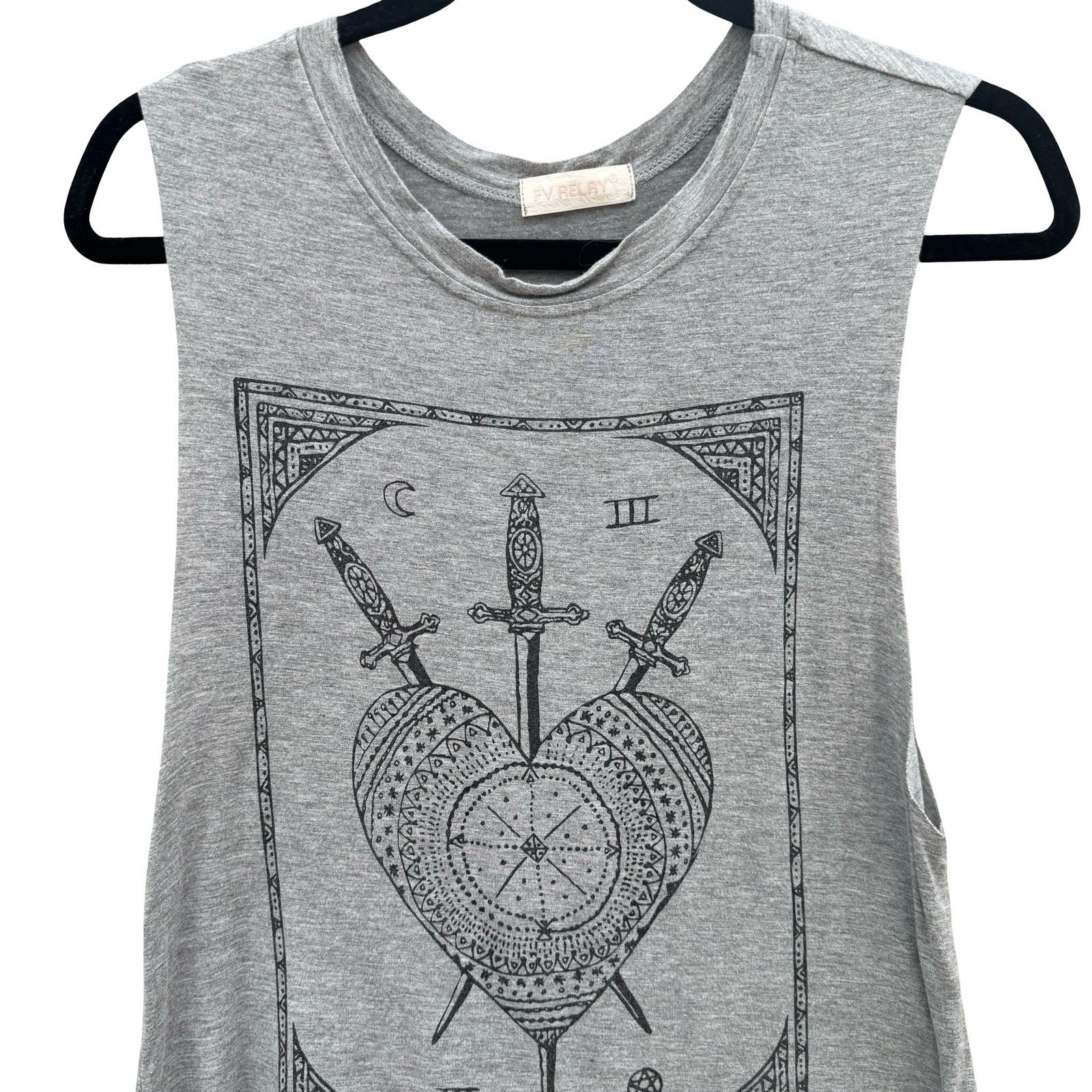 FV Relay Gray Three of Swords Tarot Graphic Muscle Tank Top Small Witchy Gothic