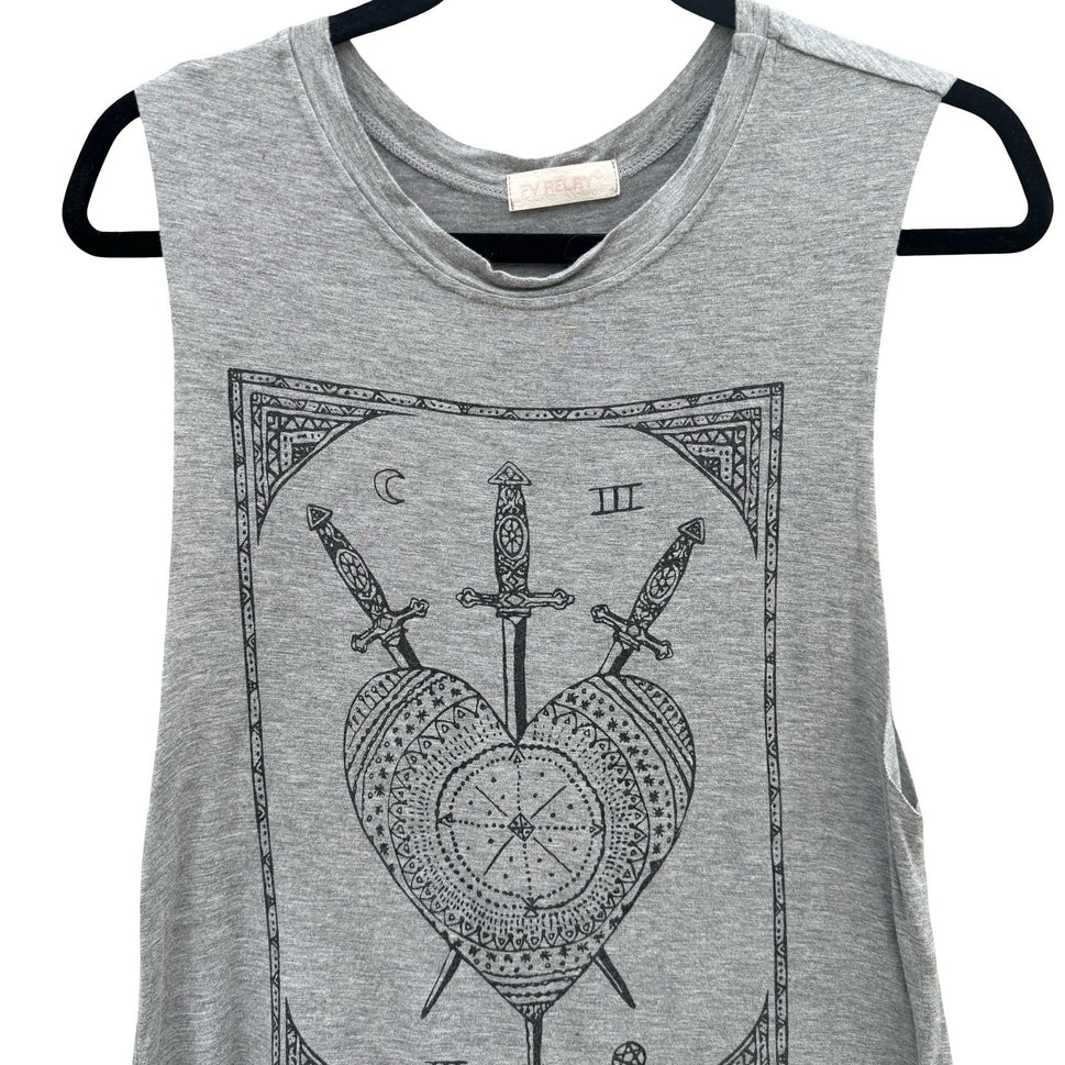 FV Relay Gray Three of Swords Tarot Graphic Muscle Tank Top Small Witchy Gothic
