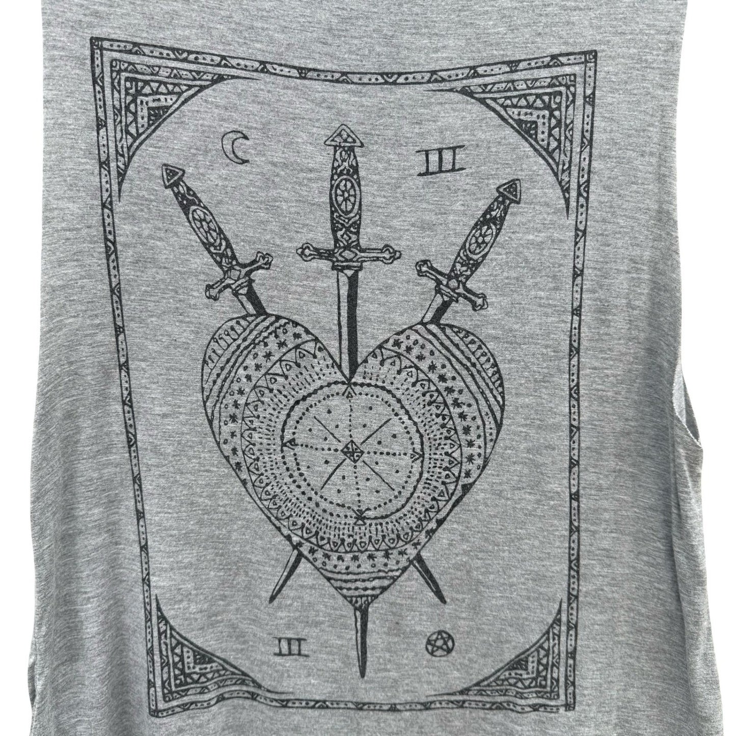 FV Relay Gray Three of Swords Tarot Graphic Muscle Tank Top Small Witchy Gothic