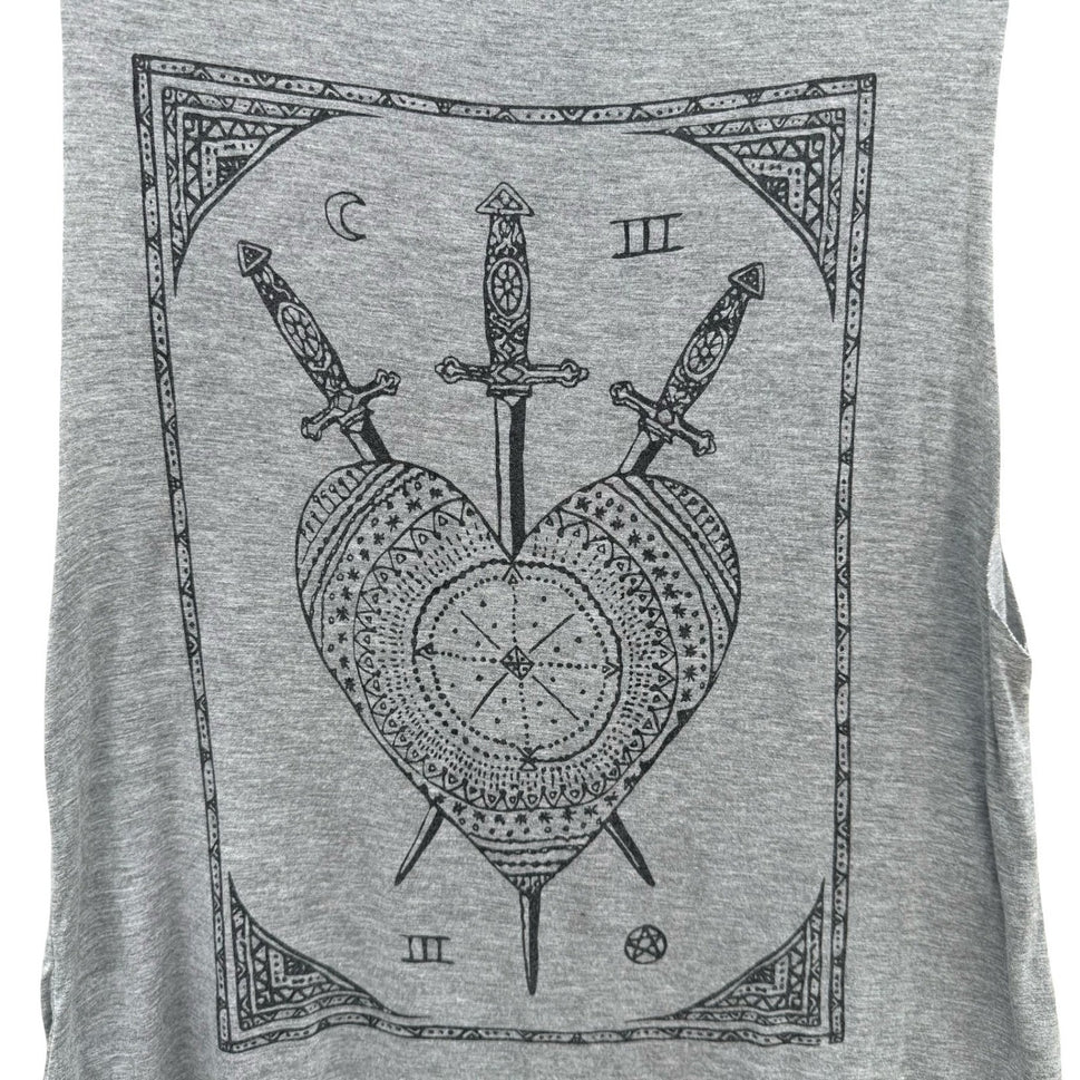 FV Relay Gray Three of Swords Tarot Graphic Muscle Tank Top Small Witchy Gothic