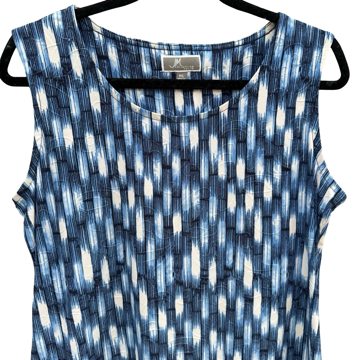 JM Collection Nautical Blue White Abstract Ikat Sleeveless Top Shell PL Career