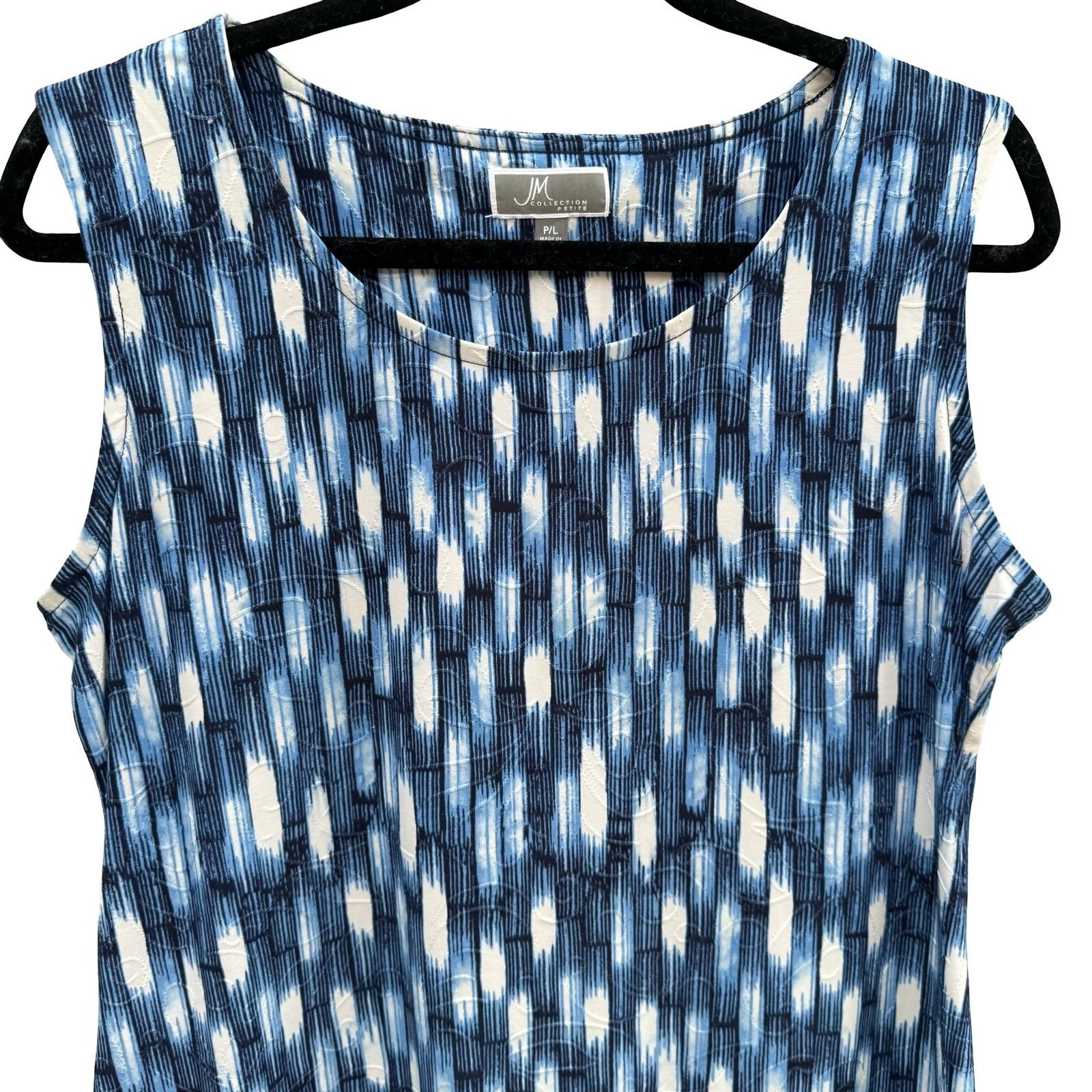 JM Collection Nautical Blue White Abstract Ikat Sleeveless Top Shell PL Career