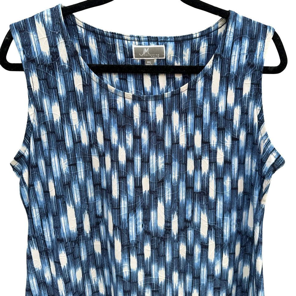 JM Collection Nautical Blue White Abstract Ikat Sleeveless Top Shell PL Career
