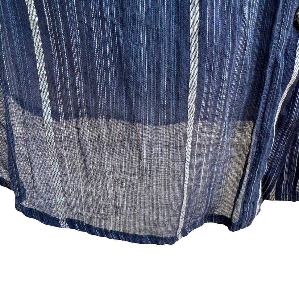 Liz Claiborne Vintage Coastal Minimalist Striped Mandarin Collar Gauze Shirt