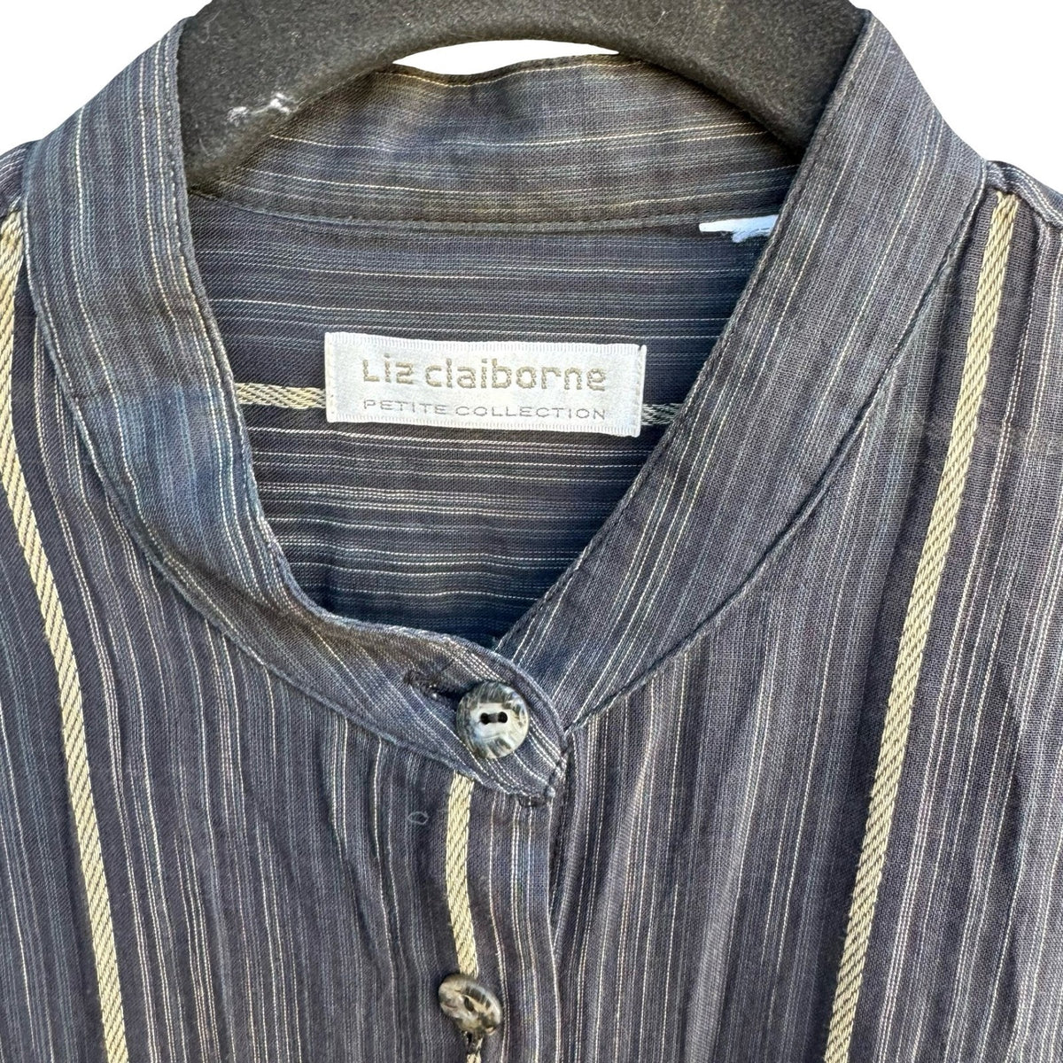 Liz Claiborne Vintage Coastal Minimalist Striped Mandarin Collar Gauze Shirt