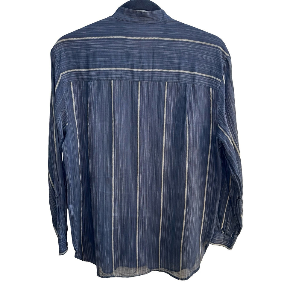 Liz Claiborne Vintage Coastal Minimalist Striped Mandarin Collar Gauze Shirt