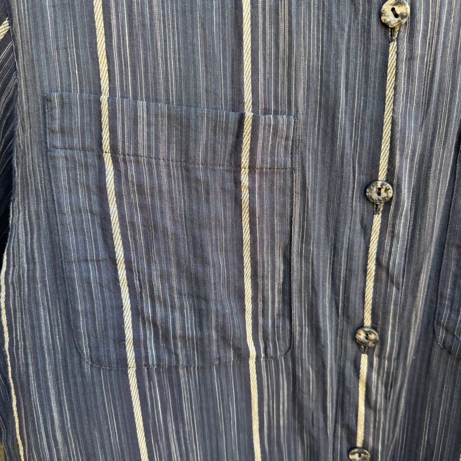Liz Claiborne Vintage Coastal Minimalist Striped Mandarin Collar Gauze Shirt