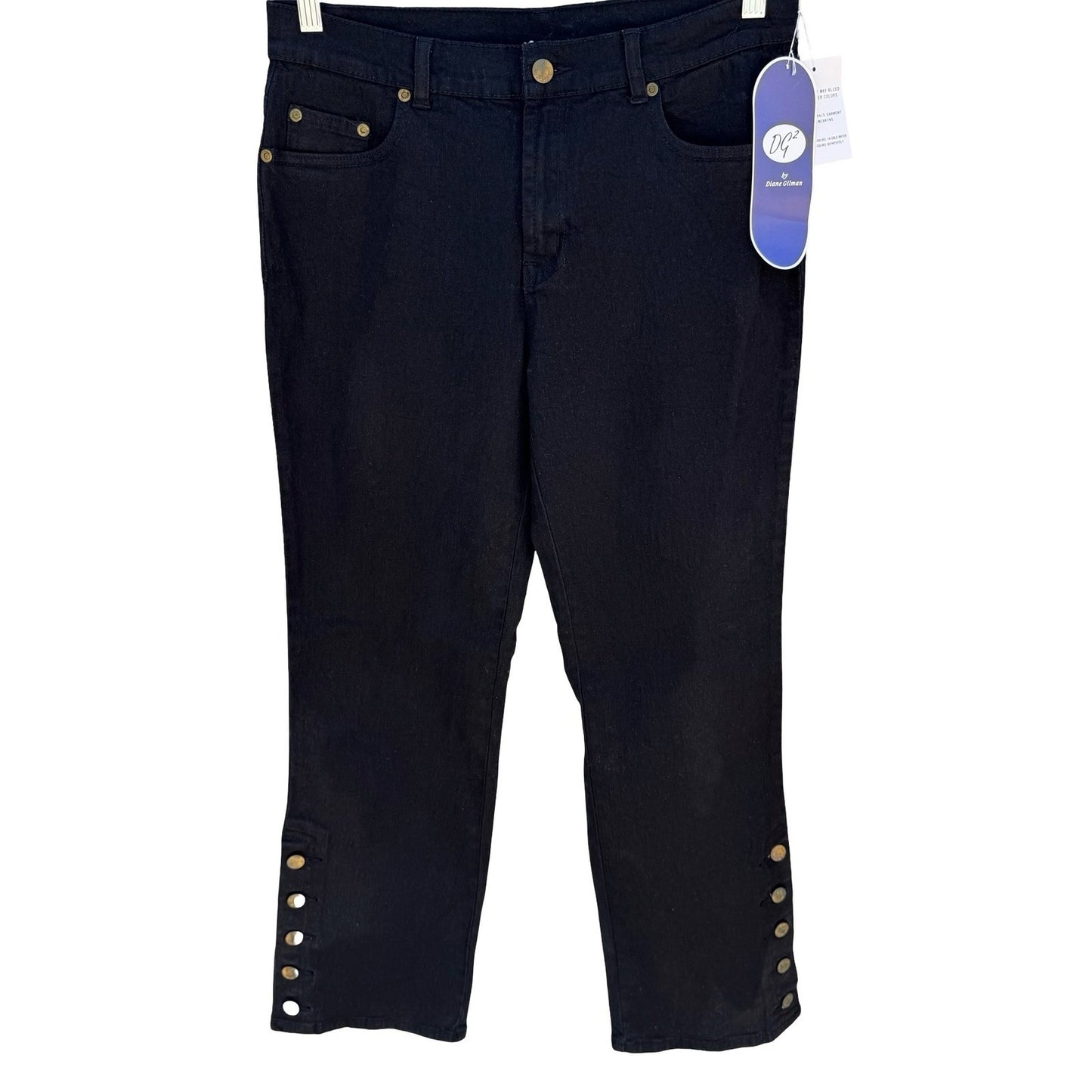 Diane Gilman DG2 Black Button Hem Crop Denim Pants 8P 030128 New Nautical Sailor