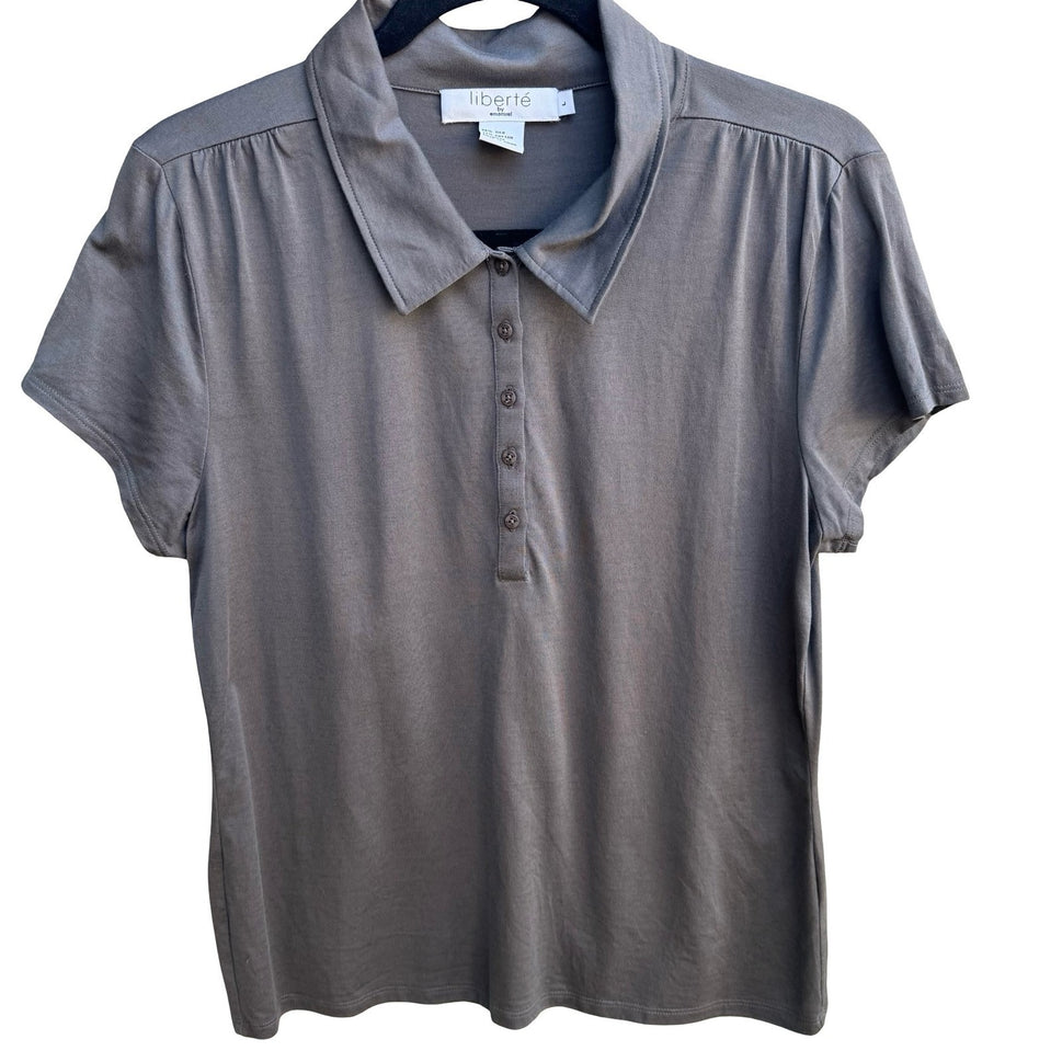 Liberte by Emanuel Silk Cotton Preppy Soft Girl Minimalist Capsule Polo Shirt L