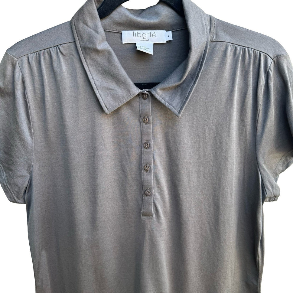 Liberte by Emanuel Silk Cotton Preppy Soft Girl Minimalist Capsule Polo Shirt L