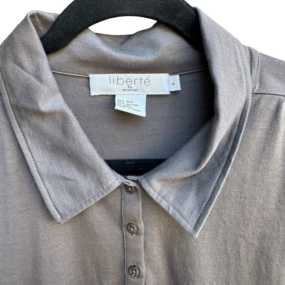 Liberte by Emanuel Silk Cotton Preppy Soft Girl Minimalist Capsule Polo Shirt L