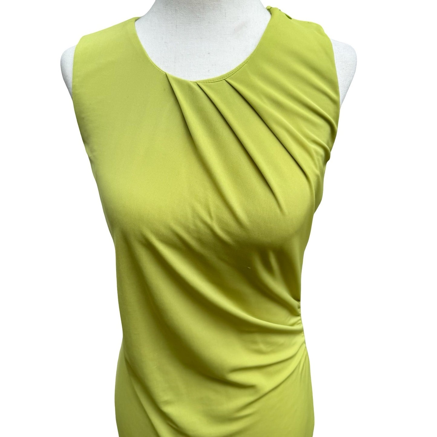 Poleci Vintage Y2K Minimalist Avant Garde Chartreuse Draped Ruched Midi Dress S