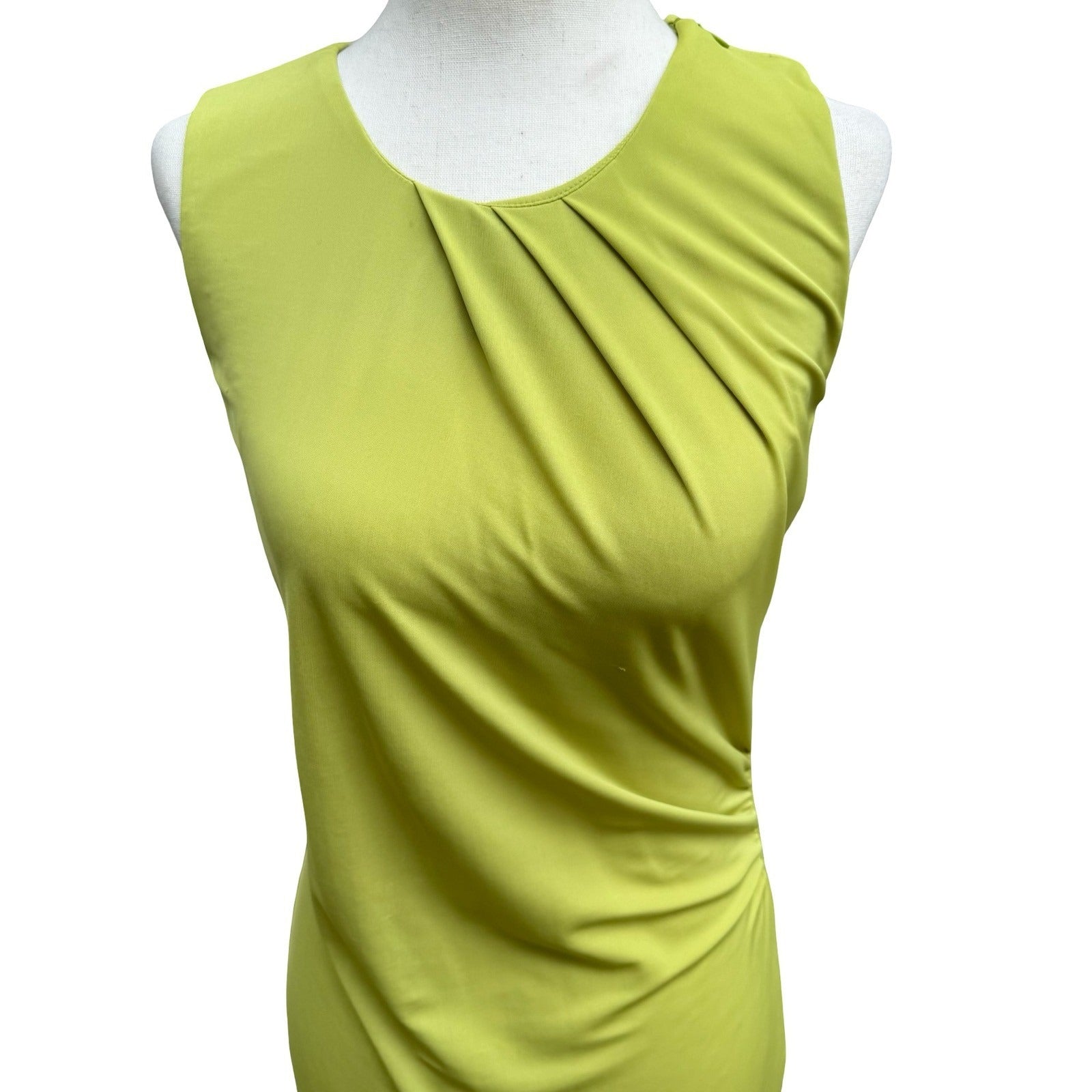 Poleci Vintage Y2K Minimalist Avant Garde Chartreuse Draped Ruched Midi Dress S