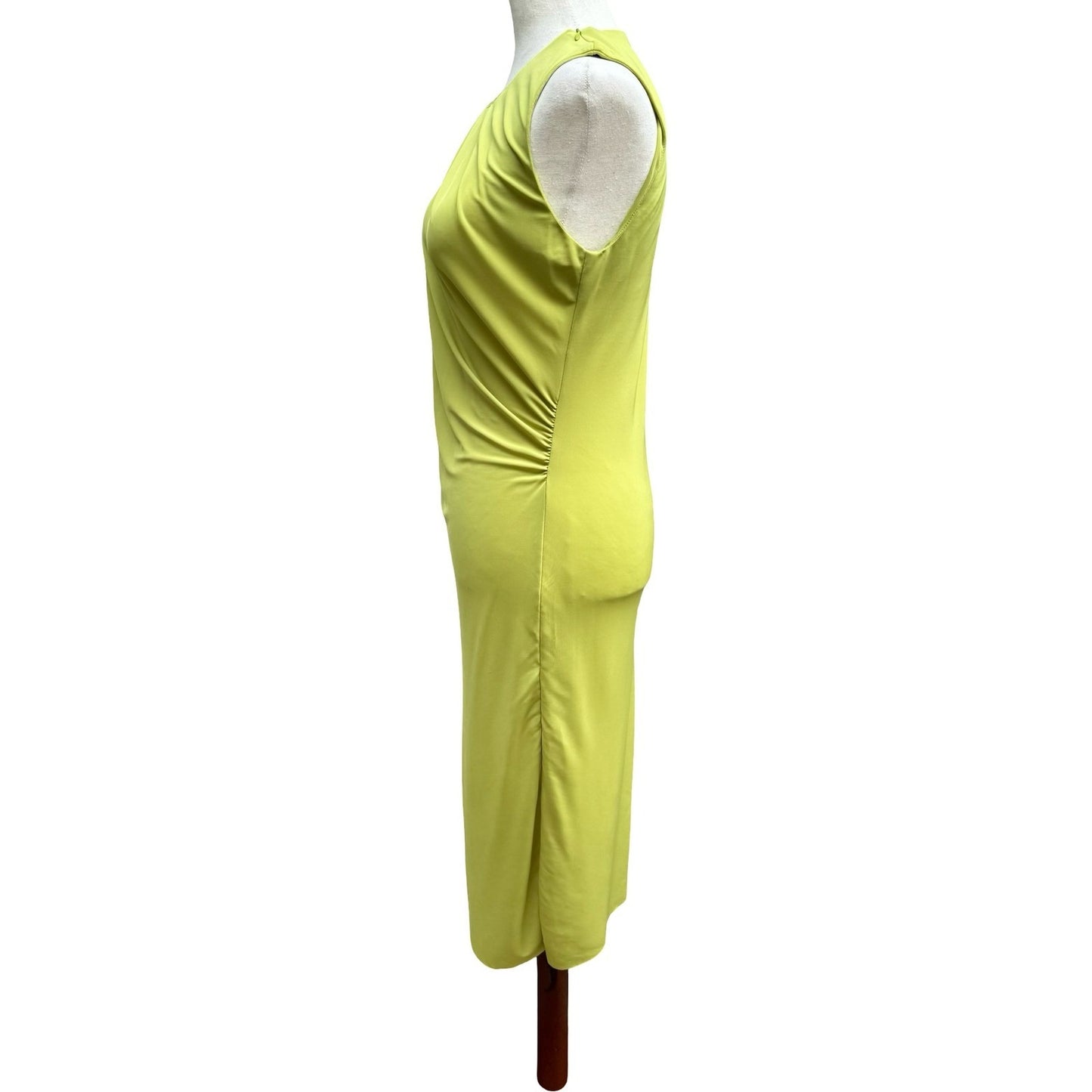 Poleci Vintage Y2K Minimalist Avant Garde Chartreuse Draped Ruched Midi Dress S