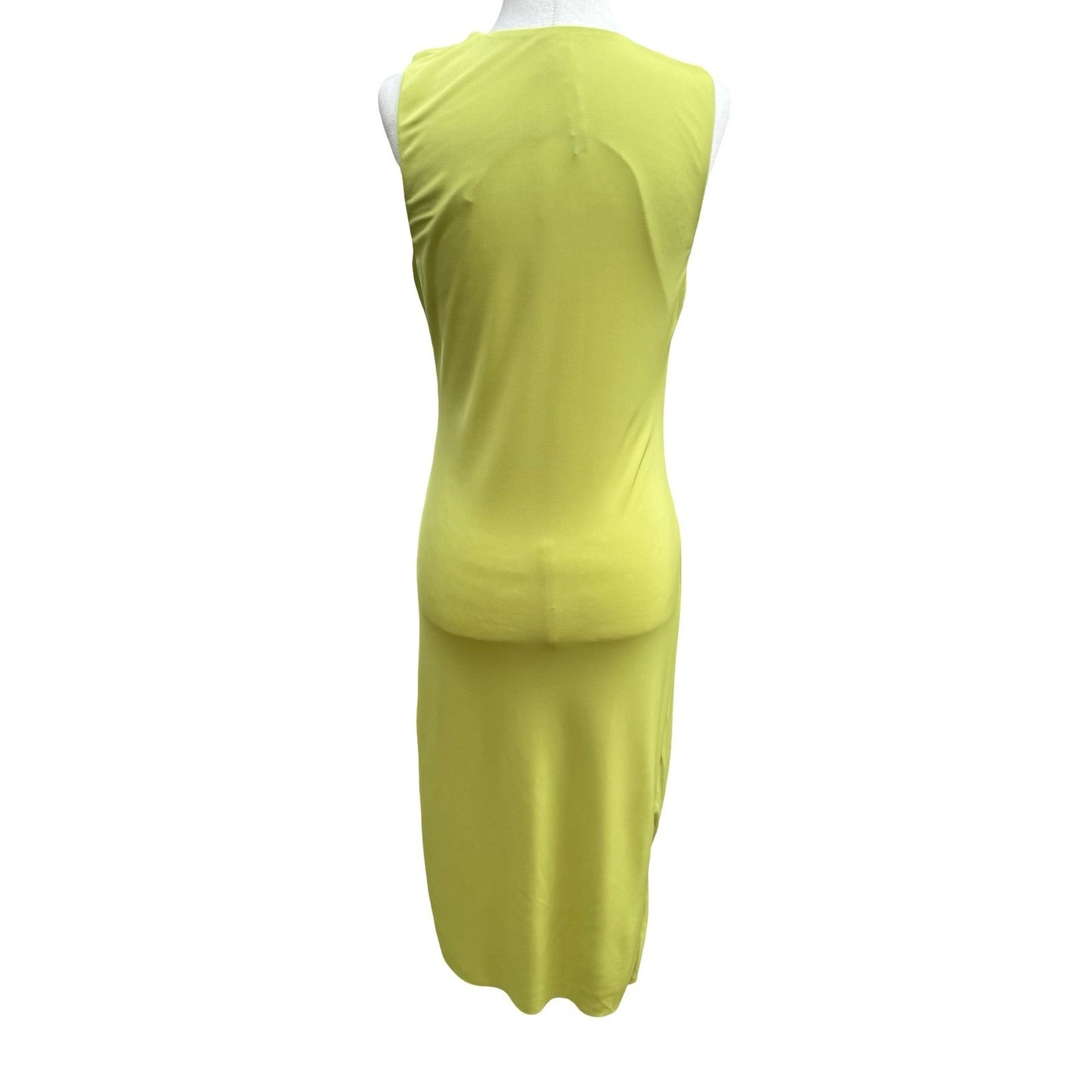 Poleci Vintage Y2K Minimalist Avant Garde Chartreuse Draped Ruched Midi Dress S