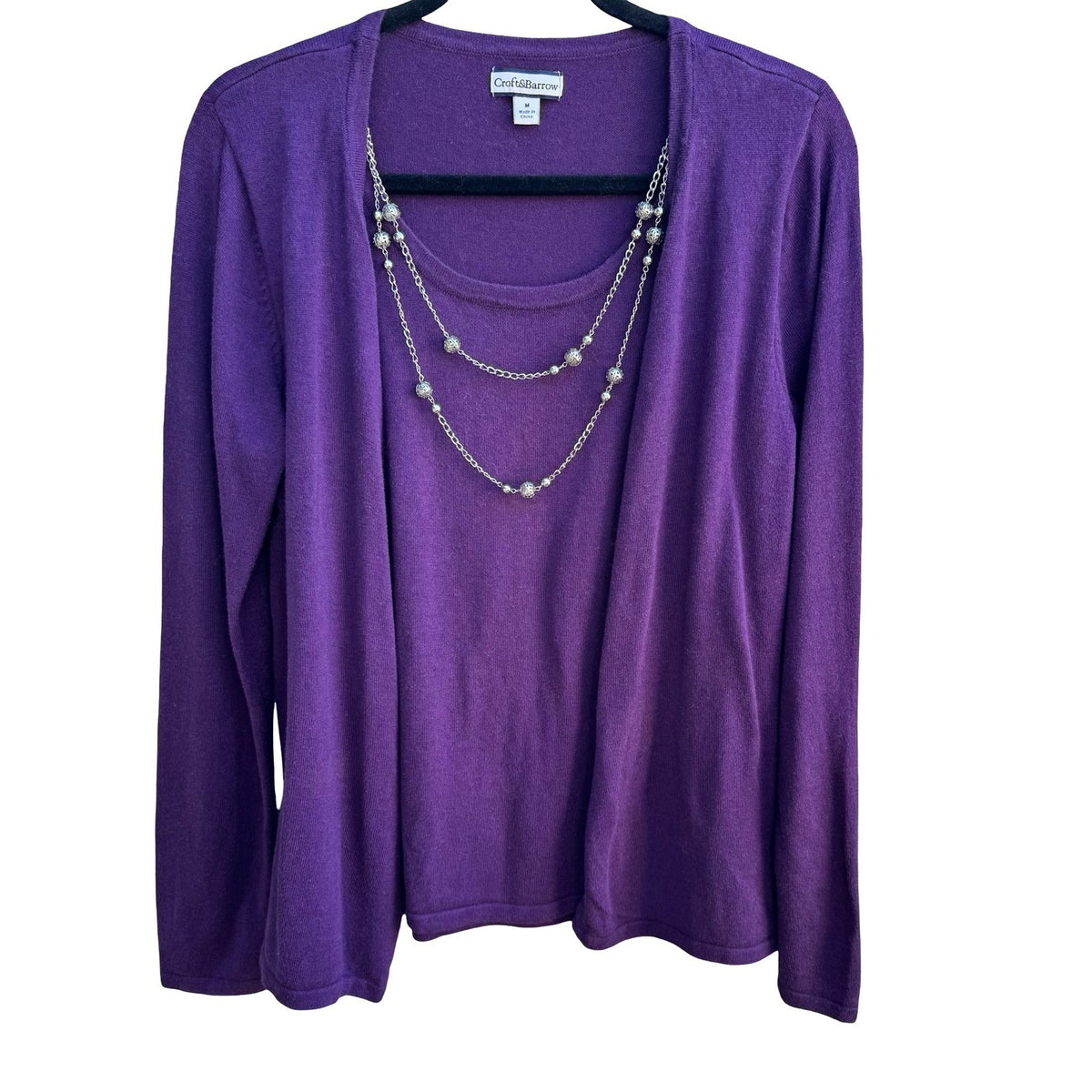 Croft & Barrow Layering Preppy Minimalist Removable Necklace Cardigan Sweater M