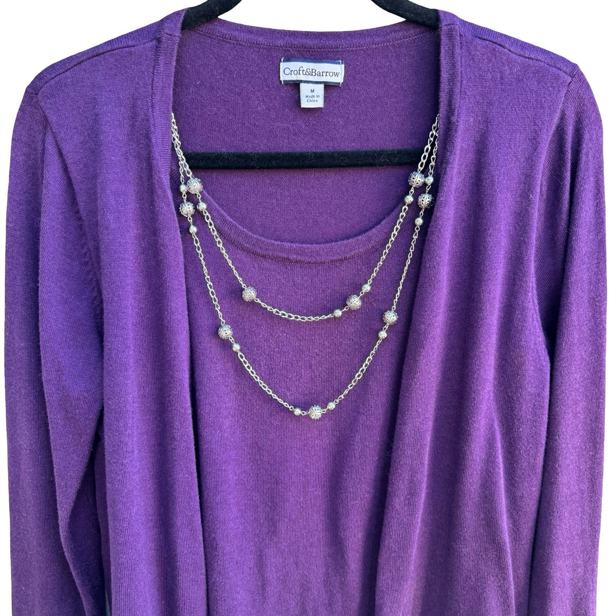 Croft & Barrow Layering Preppy Minimalist Removable Necklace Cardigan Sweater M