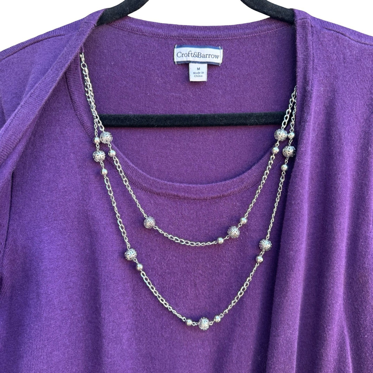 Croft & Barrow Layering Preppy Minimalist Removable Necklace Cardigan Sweater M