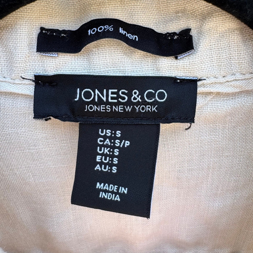 Jones New York Tan Natural Linen Trucker Jacket Womens S Coastal Minimalist