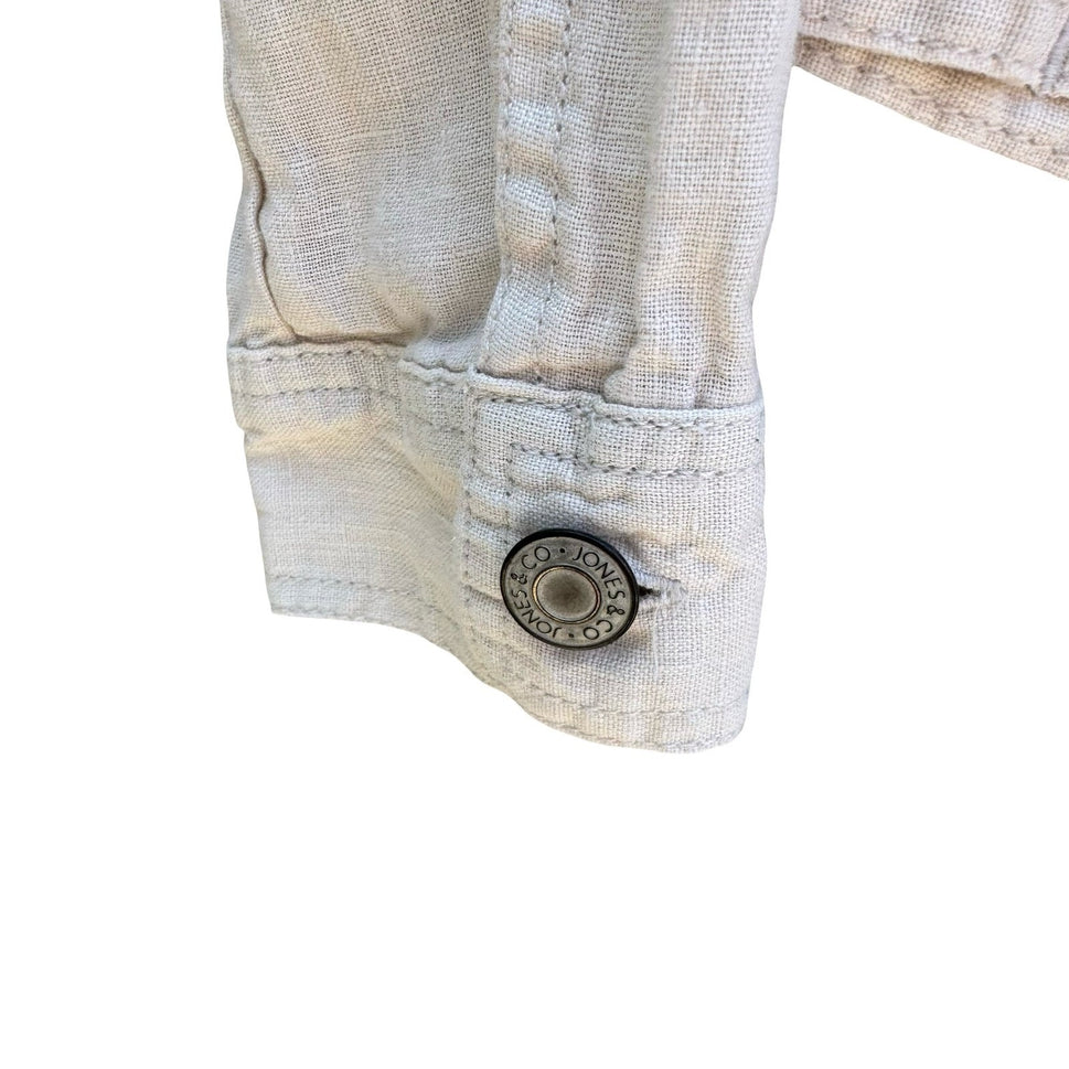 Jones New York Tan Natural Linen Trucker Jacket Womens S Coastal Minimalist