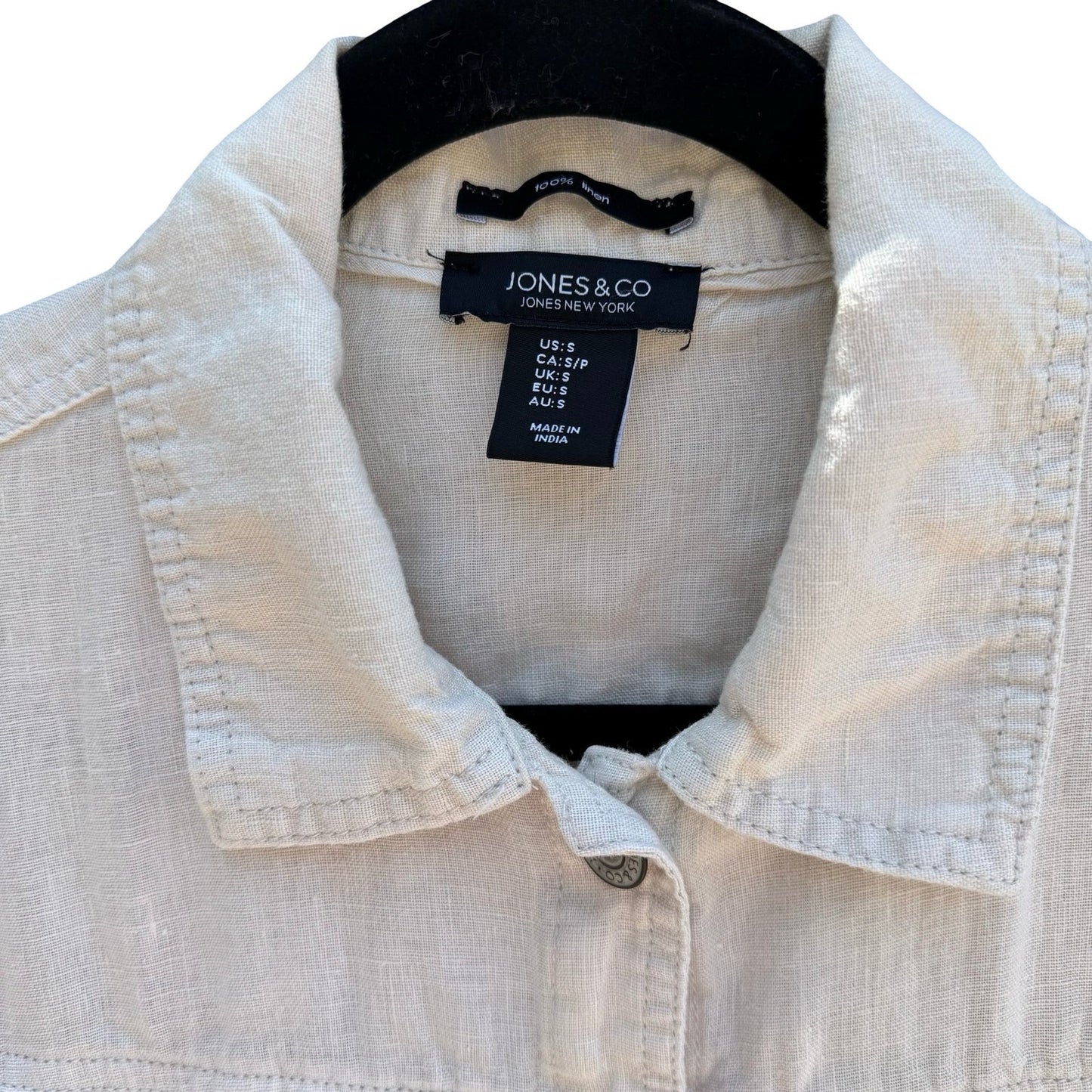 Jones New York Tan Natural Linen Trucker Jacket Womens S Coastal Minimalist