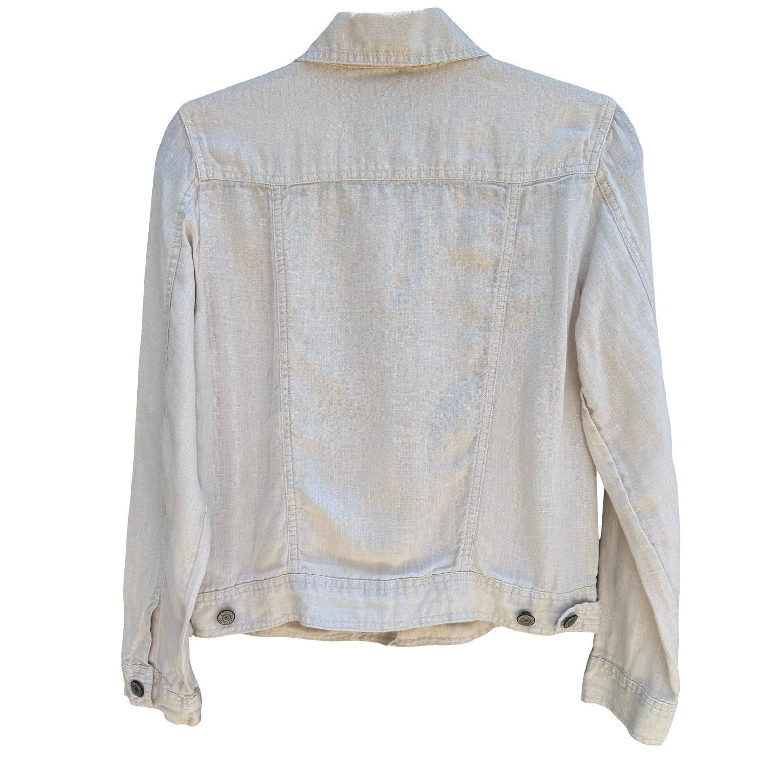Jones New York Tan Natural Linen Trucker Jacket Womens S Coastal Minimalist