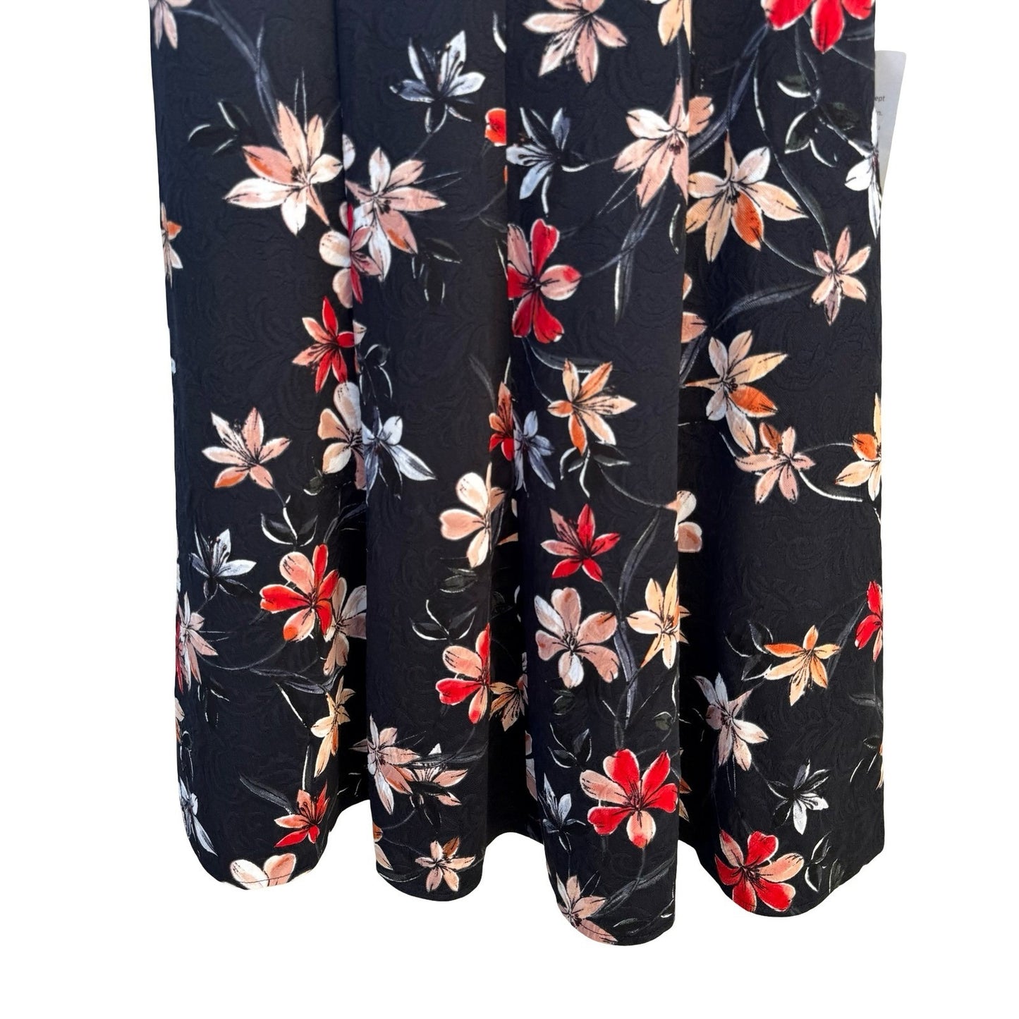 London Times Womens 4 Floral Jacquard Fit and Flare Dress Black Coral Red New