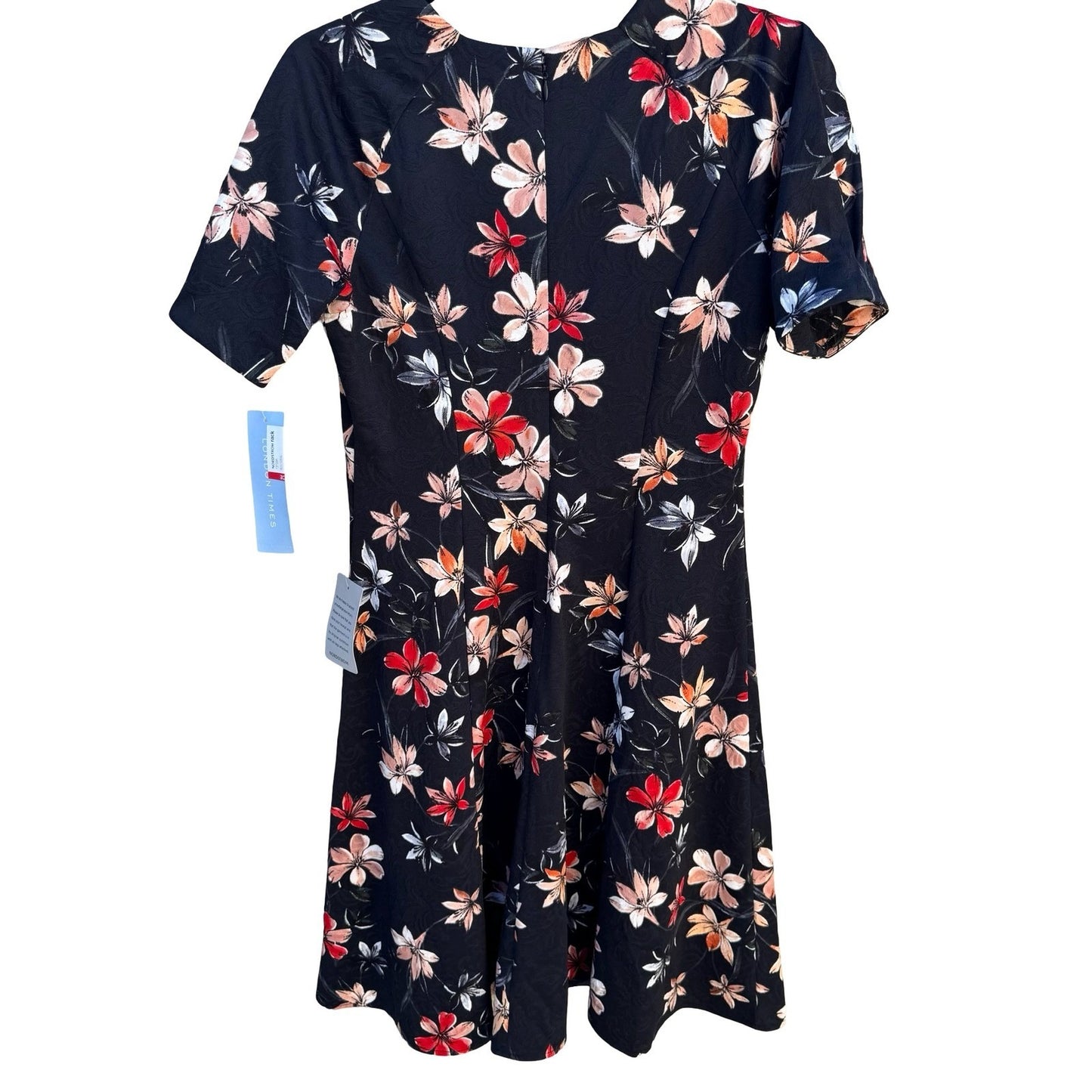 London Times Womens 4 Floral Jacquard Fit and Flare Dress Black Coral Red New