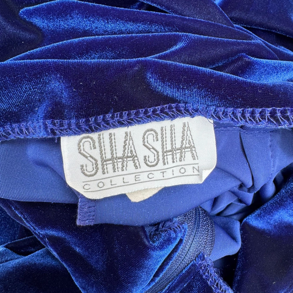 Shasha Collection Vintage Blue Velvet Womens Back Zip Flat Front Wide Leg Pant L