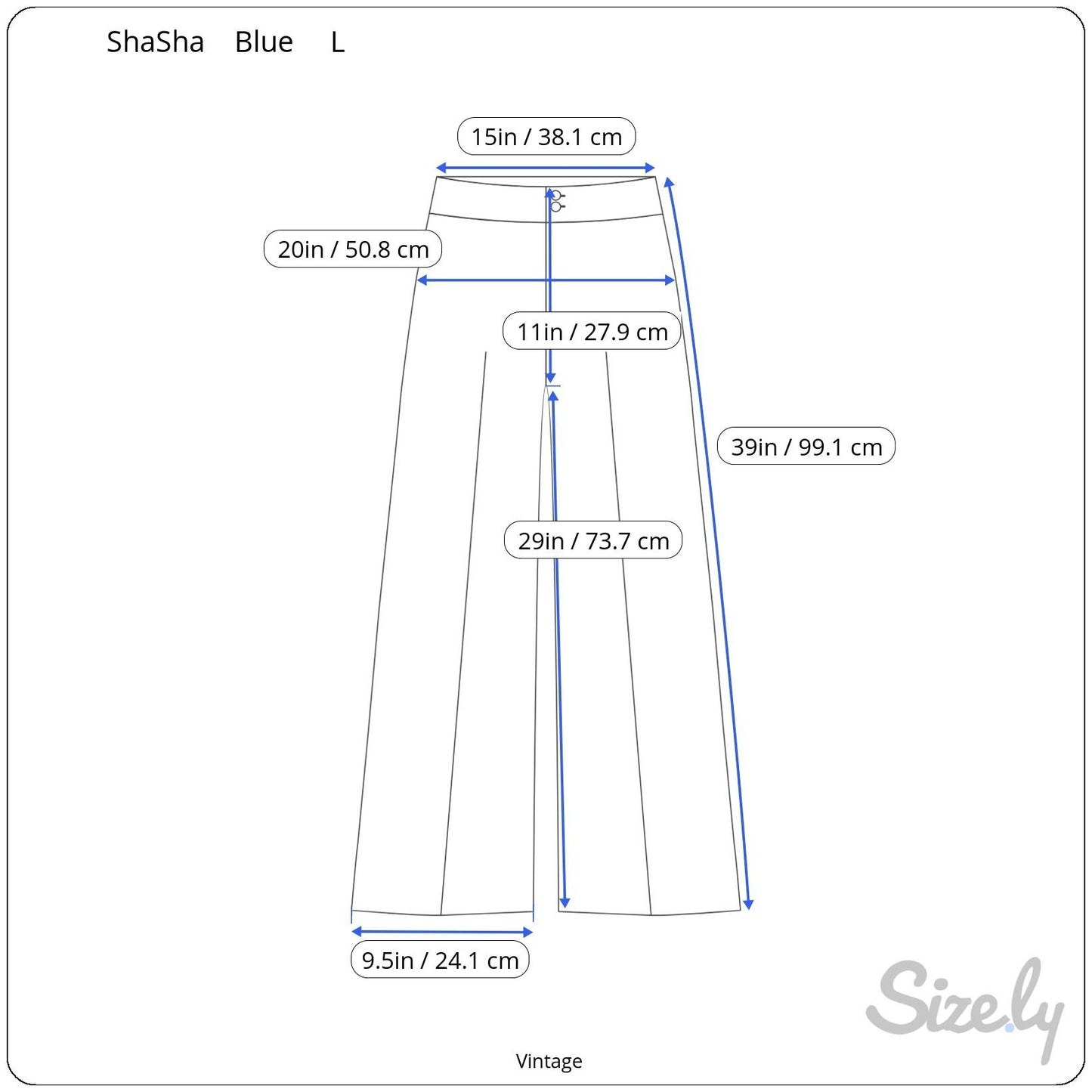 Shasha Collection Vintage Blue Velvet Womens Back Zip Flat Front Wide Leg Pant L