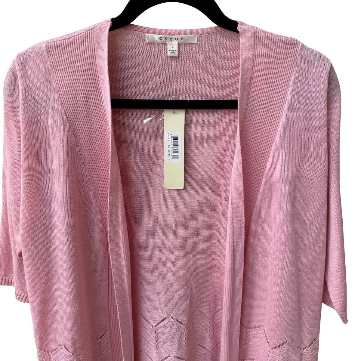 Cyrus Coquette Layering Open Front Pointelle Knit Cardigan Pastel Pink L NEW