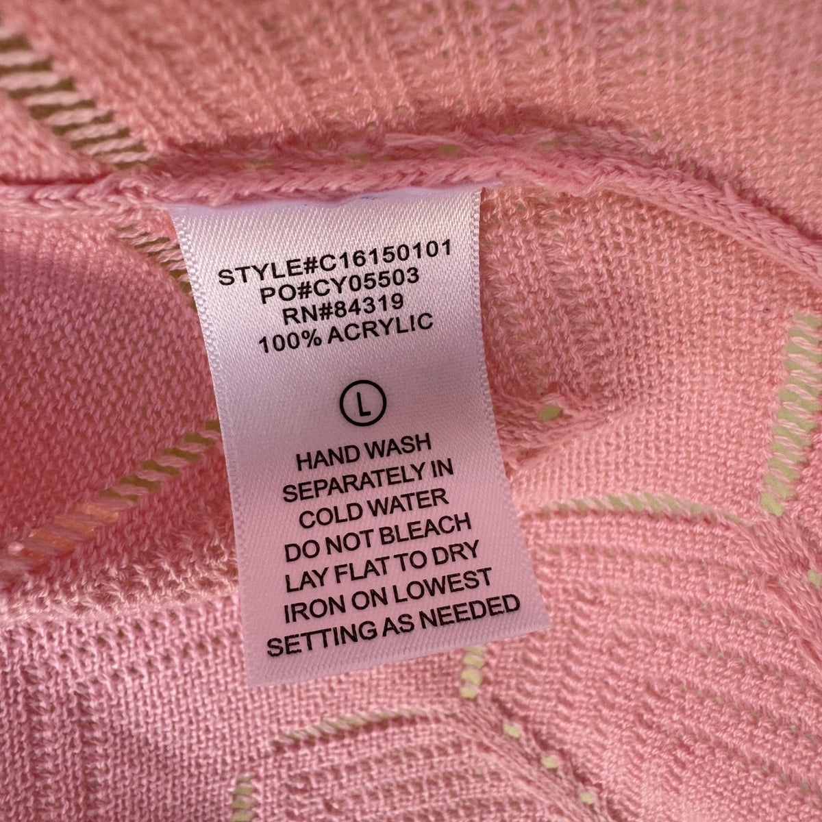 Cyrus Coquette Layering Open Front Pointelle Knit Cardigan Pastel Pink L NEW
