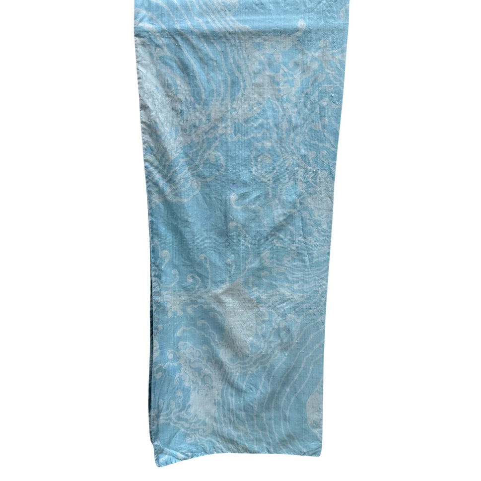 Vintage Womens Light Blue Kimono Shawl Scarf Wrap Subtle White Wave Pattern OS