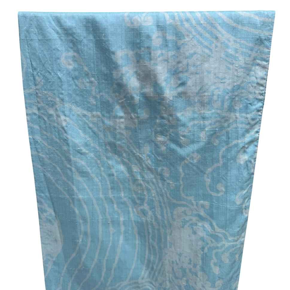 Vintage Womens Light Blue Kimono Shawl Scarf Wrap Subtle White Wave Pattern OS