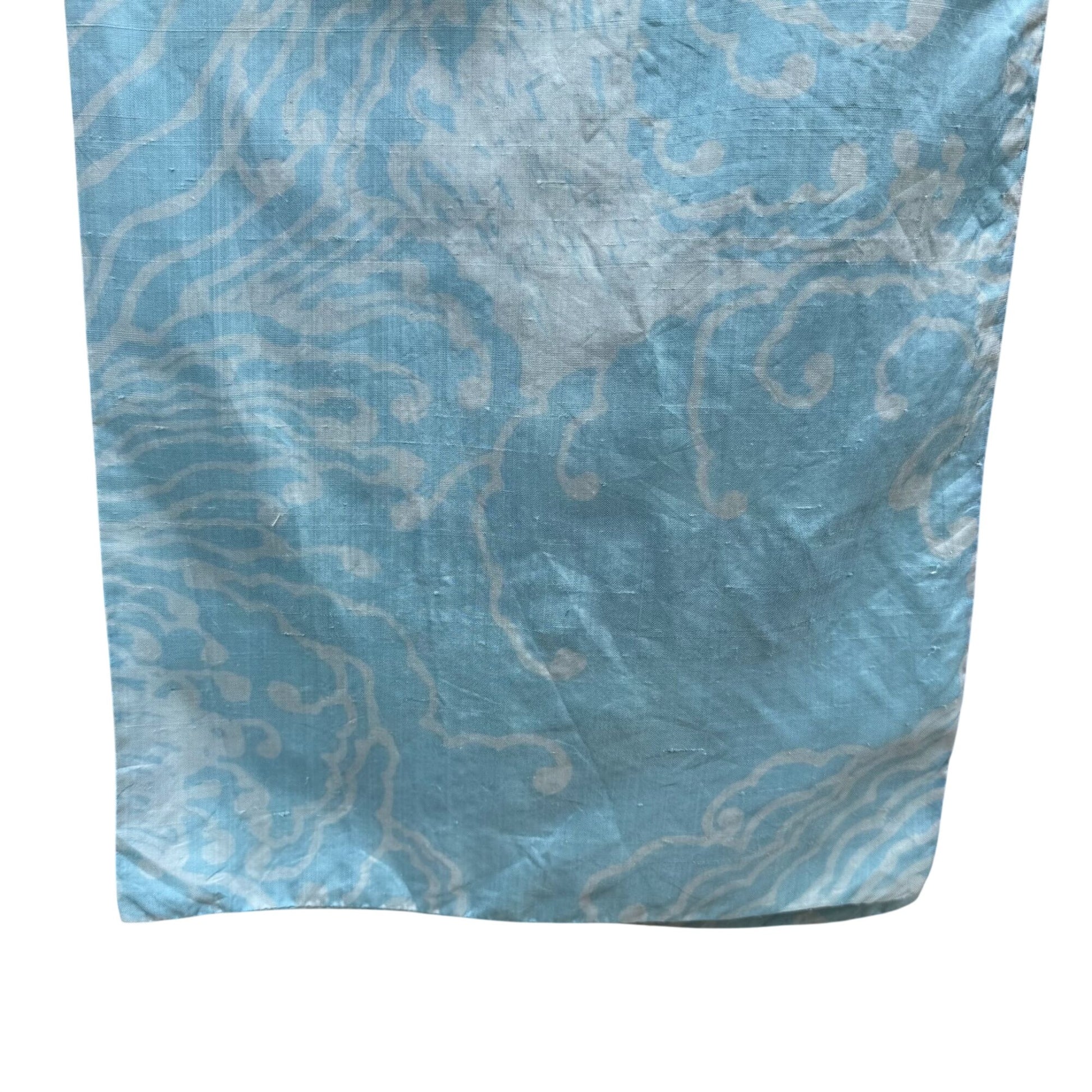 Vintage Womens Light Blue Kimono Shawl Scarf Wrap Subtle White Wave Pattern OS