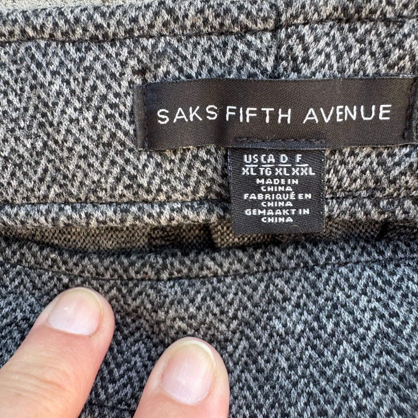 Saks Fifth Avenue Womens Herringbone Gray Stretch Dress Pants New Without Tag XL