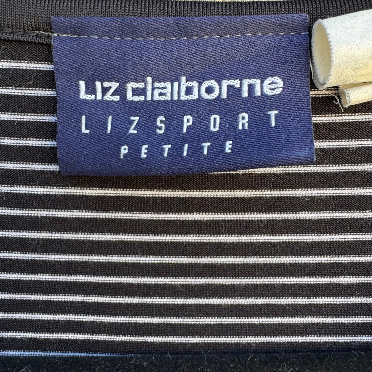 Liz Claiborne Vintage 80s 90s Cropped Black Striped V-Neck Short Sleeve Top PM