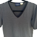 Switch Liz Claiborne Vintage 80s 90s Cropped Black Striped V-Neck Short Sleeve Top PM 3 image