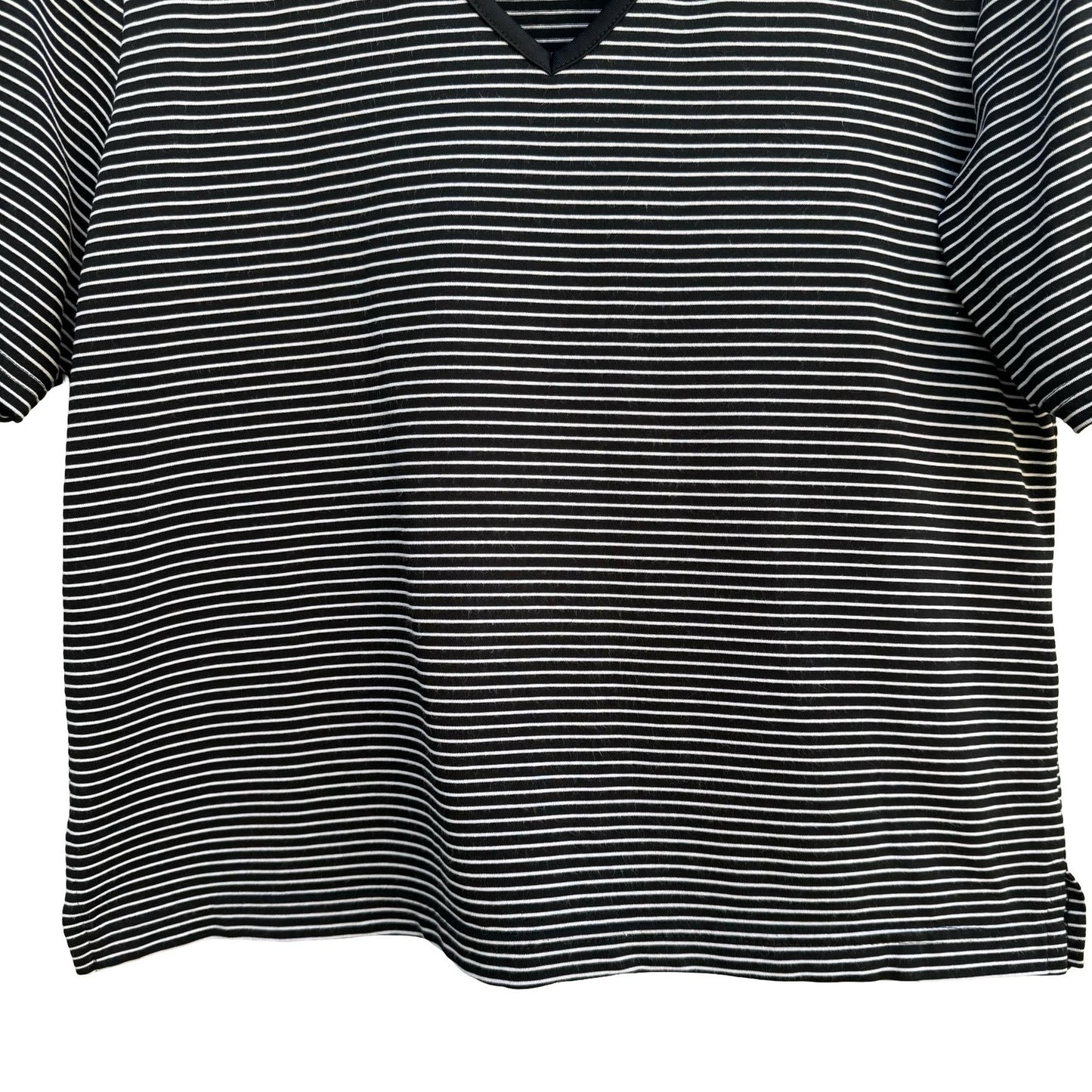 Liz Claiborne Vintage 80s 90s Cropped Black Striped V-Neck Short Sleeve Top PM
