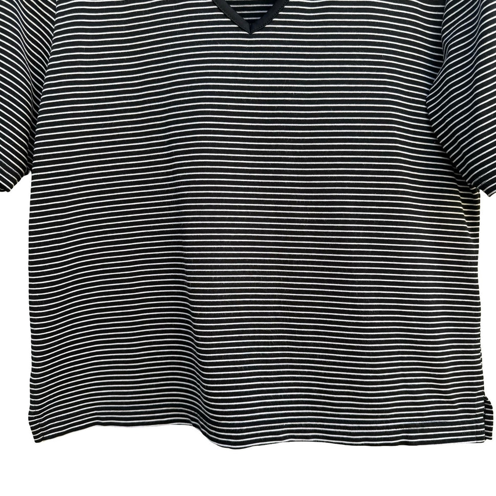 Liz Claiborne Vintage 80s 90s Cropped Black Striped V-Neck Short Sleeve Top PM