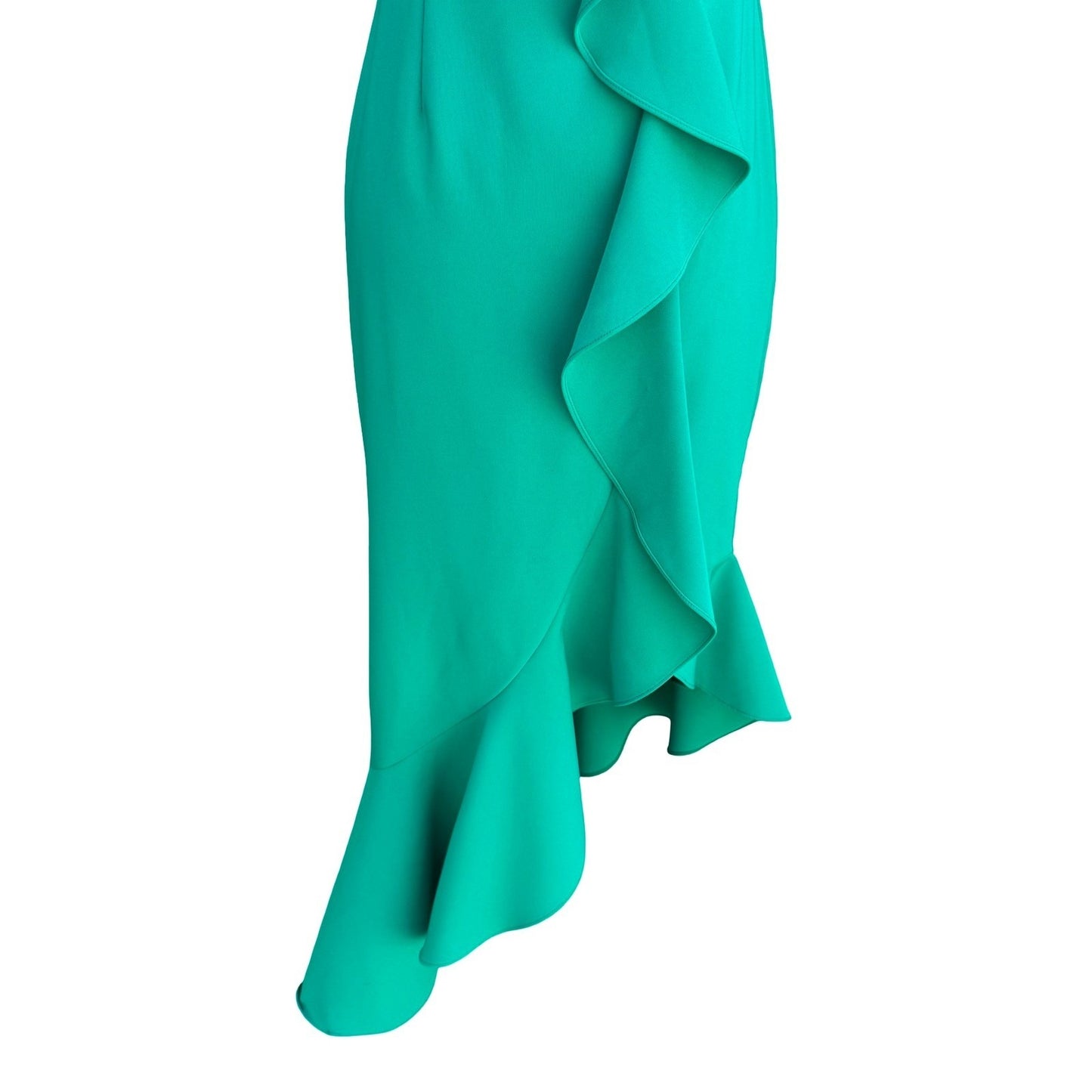 Liv Foster Emerald Green Strapless Ruffle Asymmetric Formal Midi Dress 4 Mermaid