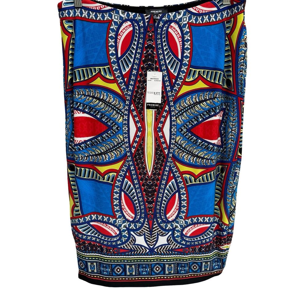 Premise Womens PL Blue Omni Paradox Geometric Stretch Pencil Skirt NWT Eclectic