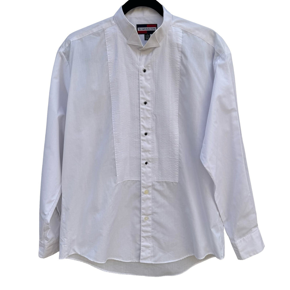 Dimension Mens White Wing Tip Collar Pleated Bib Tuxedo Dress Shirt M 15-15.5