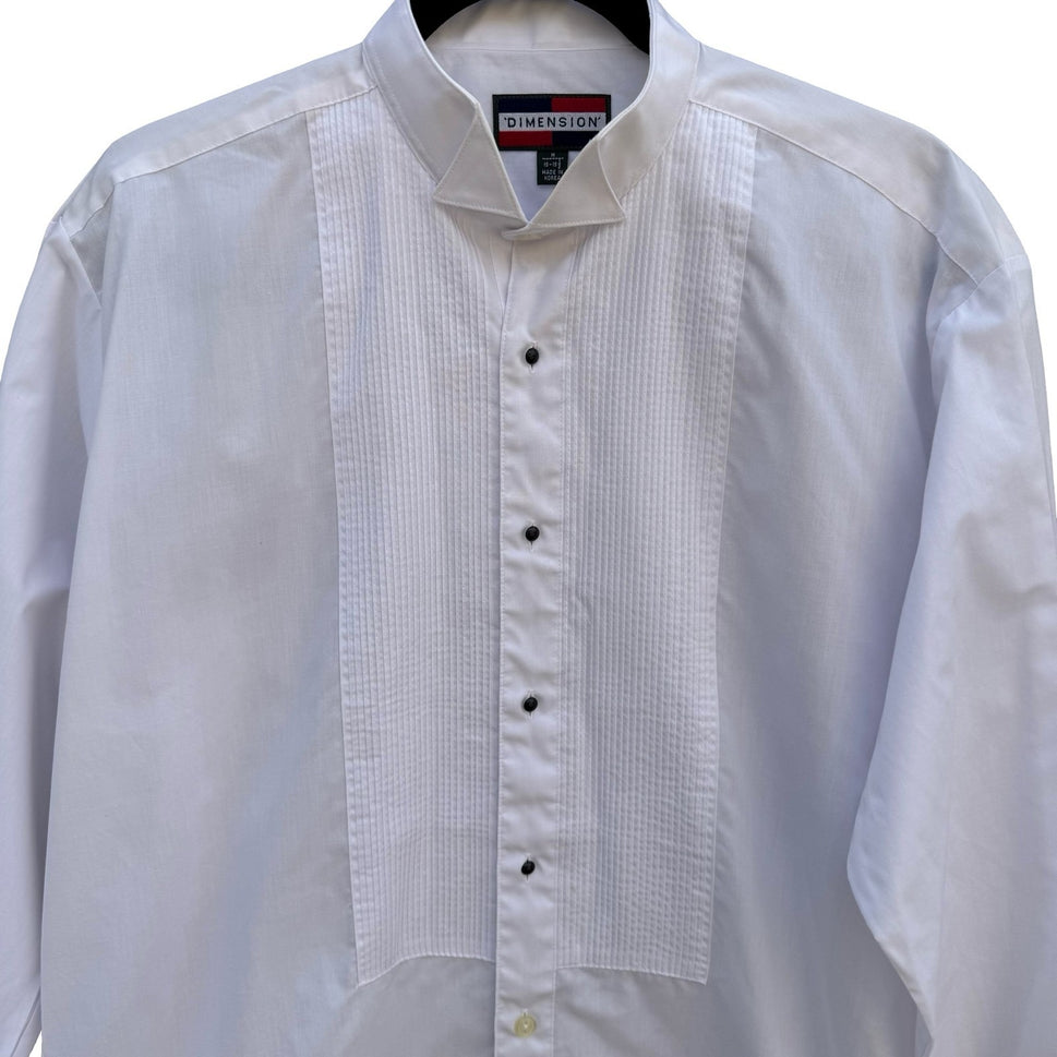 Dimension Mens White Wing Tip Collar Pleated Bib Tuxedo Dress Shirt M 15-15.5