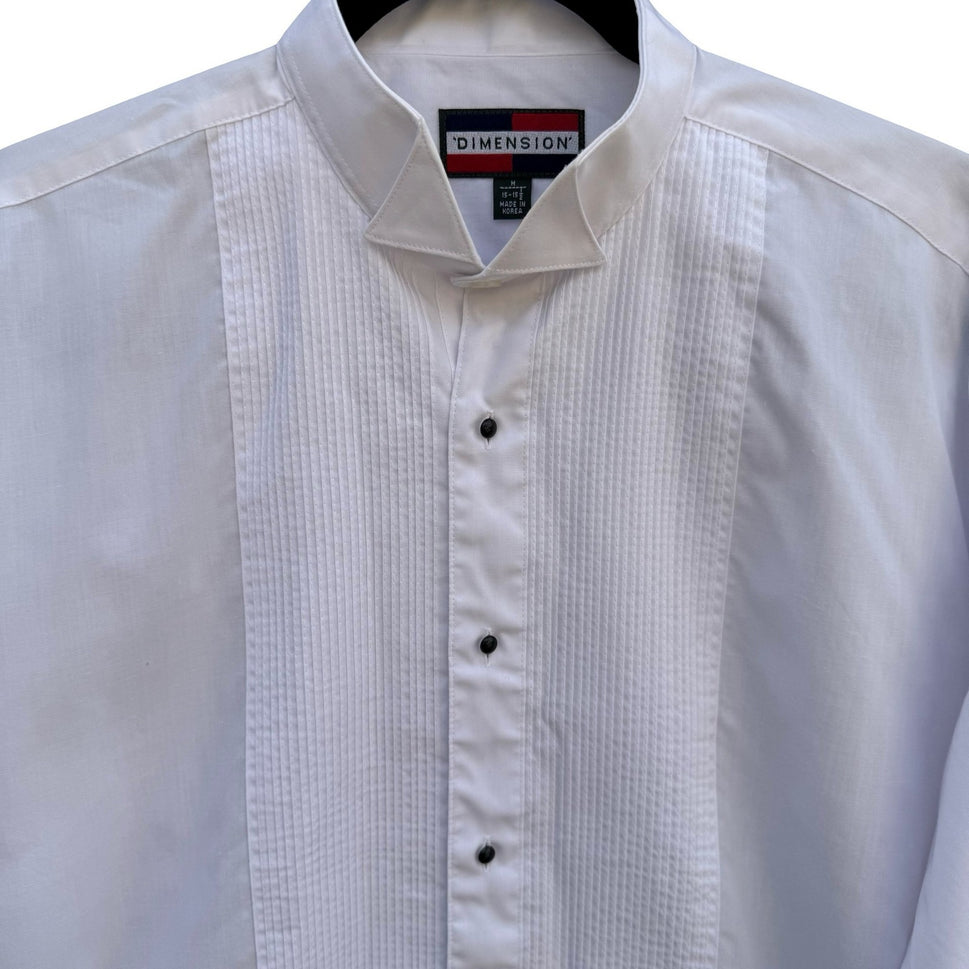 Dimension Mens White Wing Tip Collar Pleated Bib Tuxedo Dress Shirt M 15-15.5